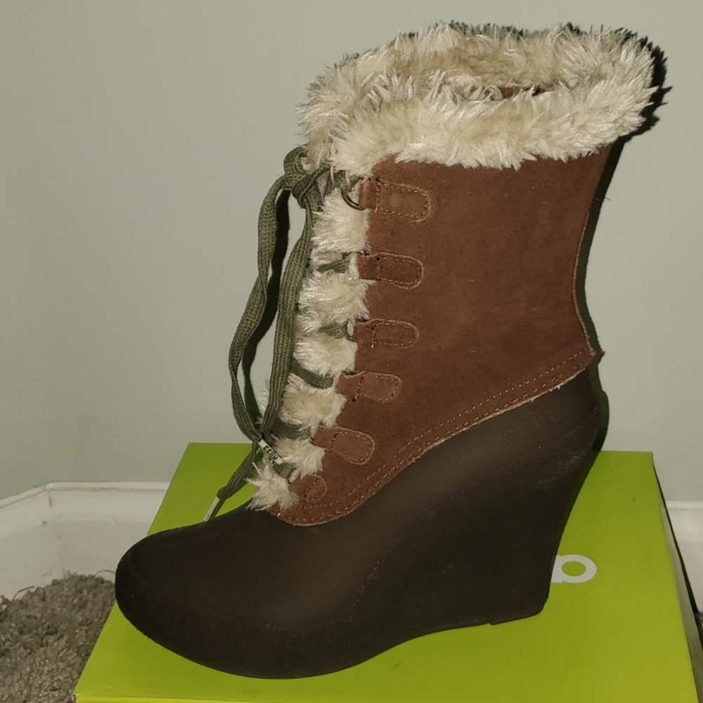 Dark Brown Suede wedge boots